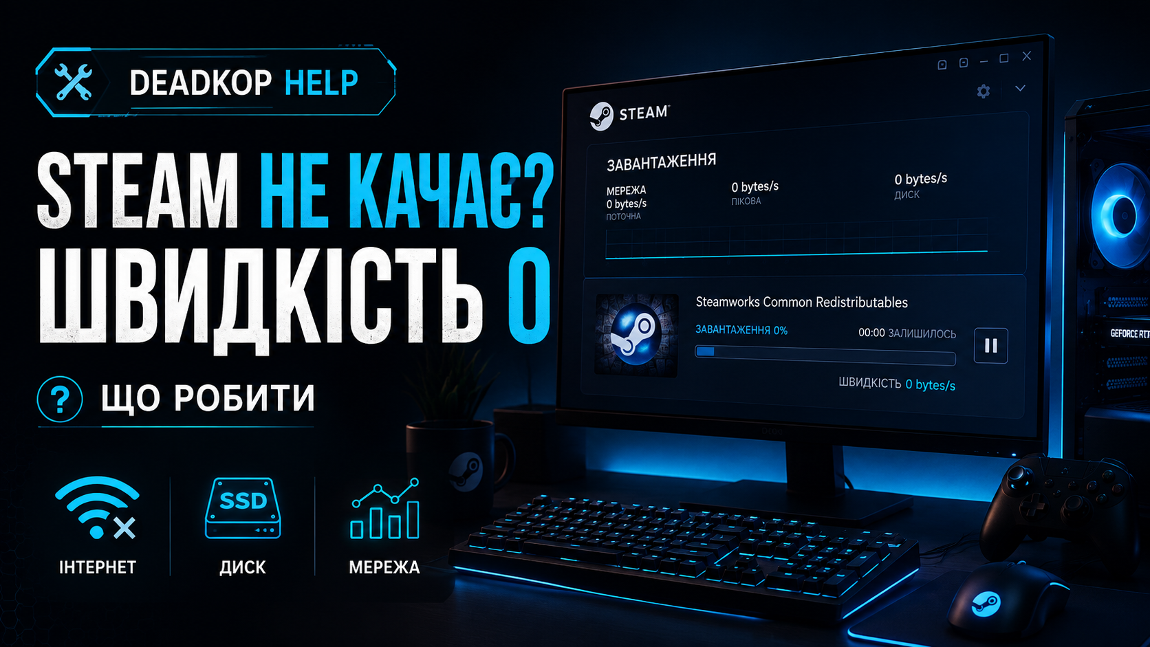 Steam не завантажує гру або швидкість падає до 0 — що робити